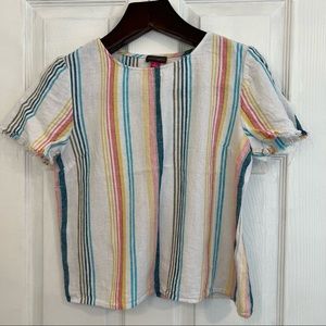 Vince Camuto multicolored vertical striped linen tee women’s small‎